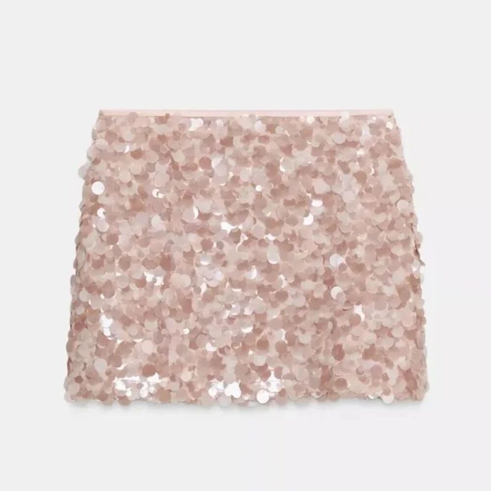 NWT Zara Sequin Mini Skirt in Dusty Pink - Picture 6 of 8